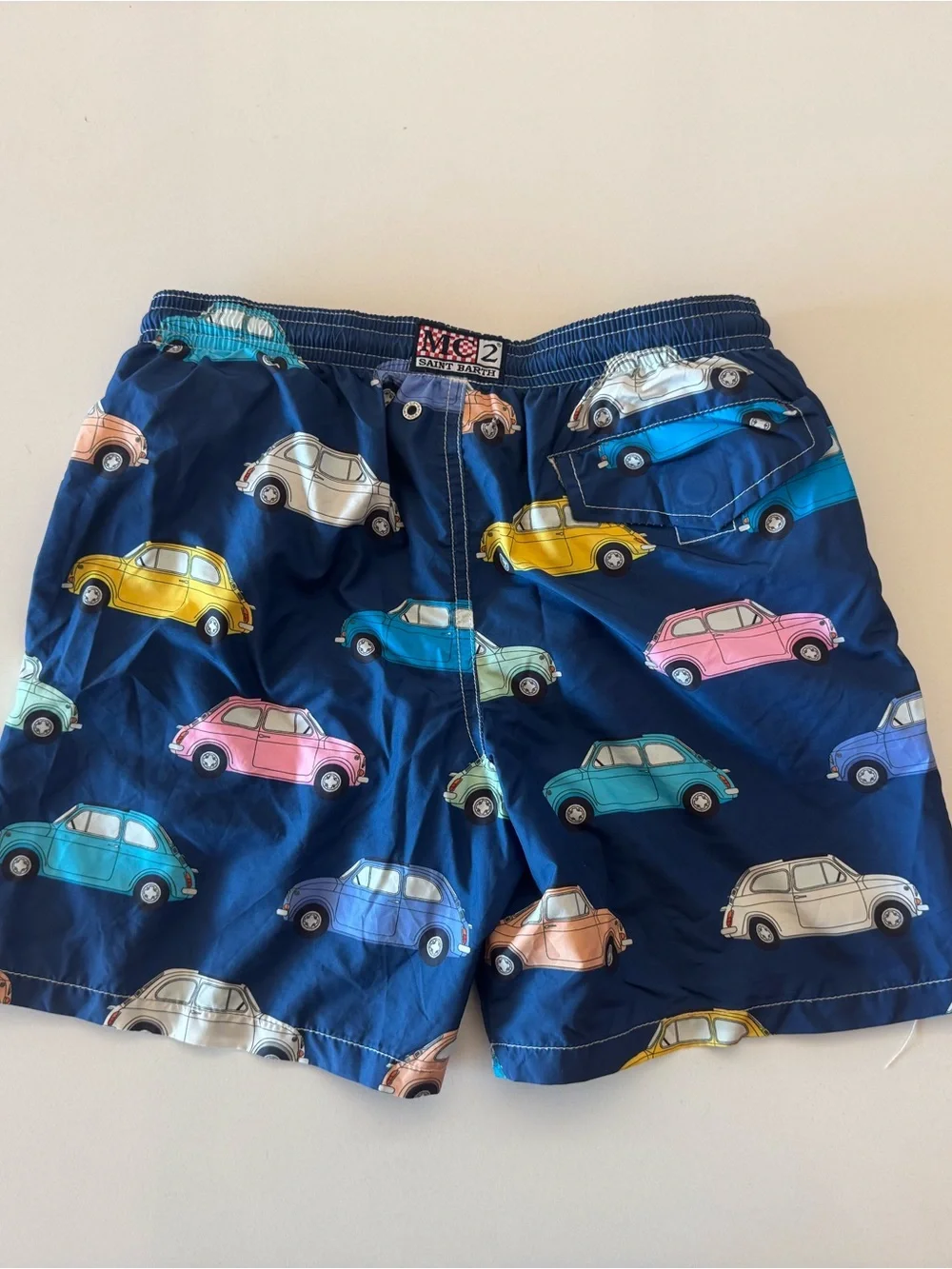 *WORN ONCE* Boys MC2 Saint Barth Navy Swim Shorts with Multicolor VW Car Print